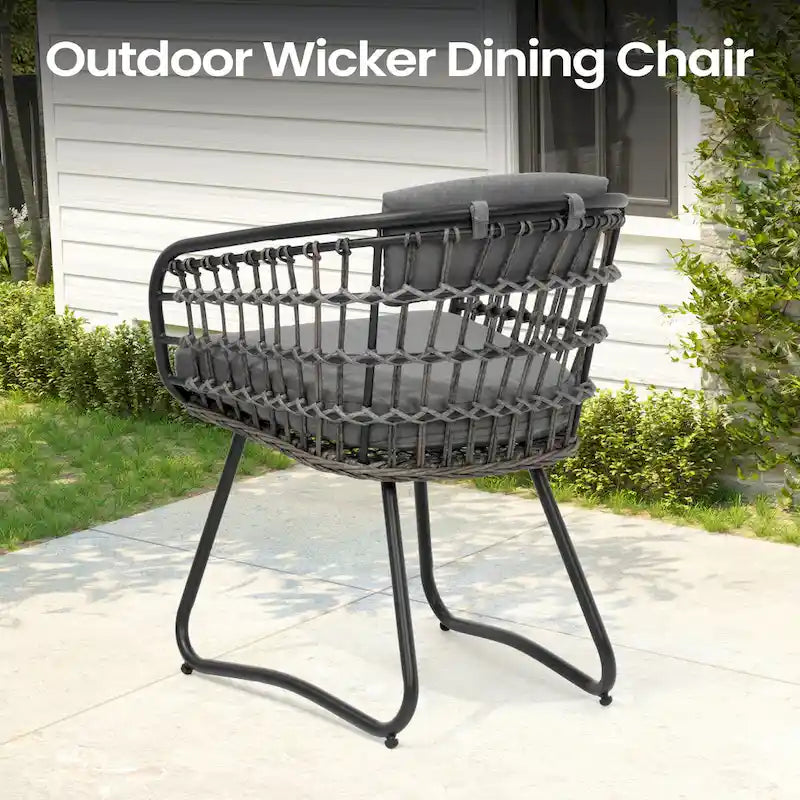 7PC Outdoor Aluminum Dining Table with Umbrella Hole with Rattan Chair