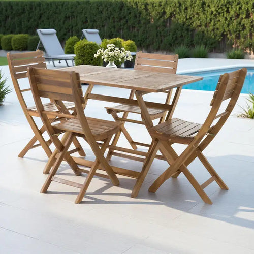5-Piece Outdoor Acacia Wood Folding Dining Set with Folding Table and 4 Folding Chair