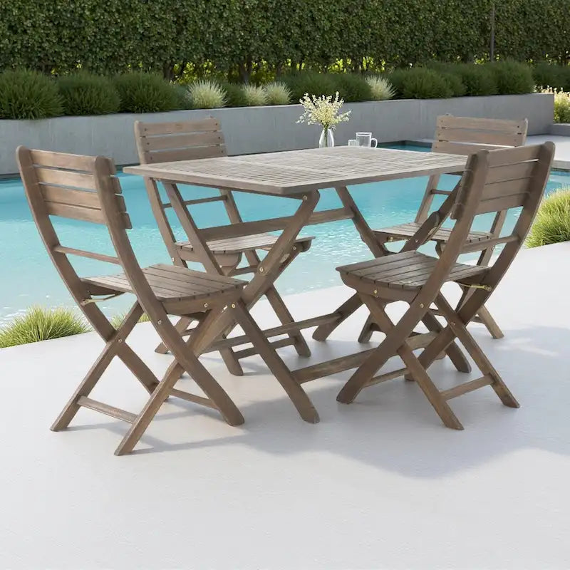 5-Piece Outdoor Acacia Wood Folding Dining Set with Folding Table and 4 Folding Chair