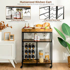 Gymax 3-Tier Rolling Kitchen Serving Cart Utility Trolley w/ Wine - See Details