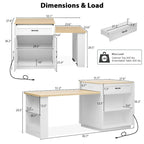 82.7 Wooden 4-6 Person Kitchen Island with Extendable Dining Table and Double-sized Storage