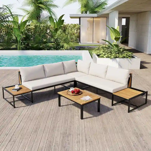 4-Piece Outdoor Sofa Set with Waterproof Cushions and Durable Iron-Wood Design