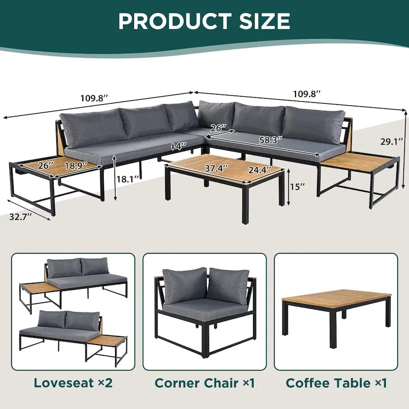 4-Piece Outdoor Sofa Set with Waterproof Cushions and Durable Iron-Wood Design
