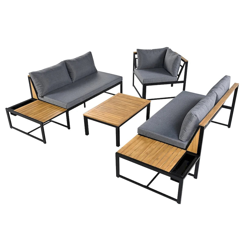 4-Piece Outdoor Sofa Set with Waterproof Cushions and Durable Iron-Wood Design