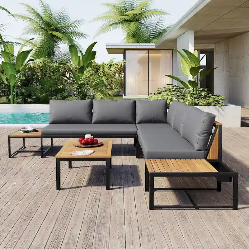 4-Piece Outdoor Sofa Set with Waterproof Cushions and Durable Iron-Wood Design