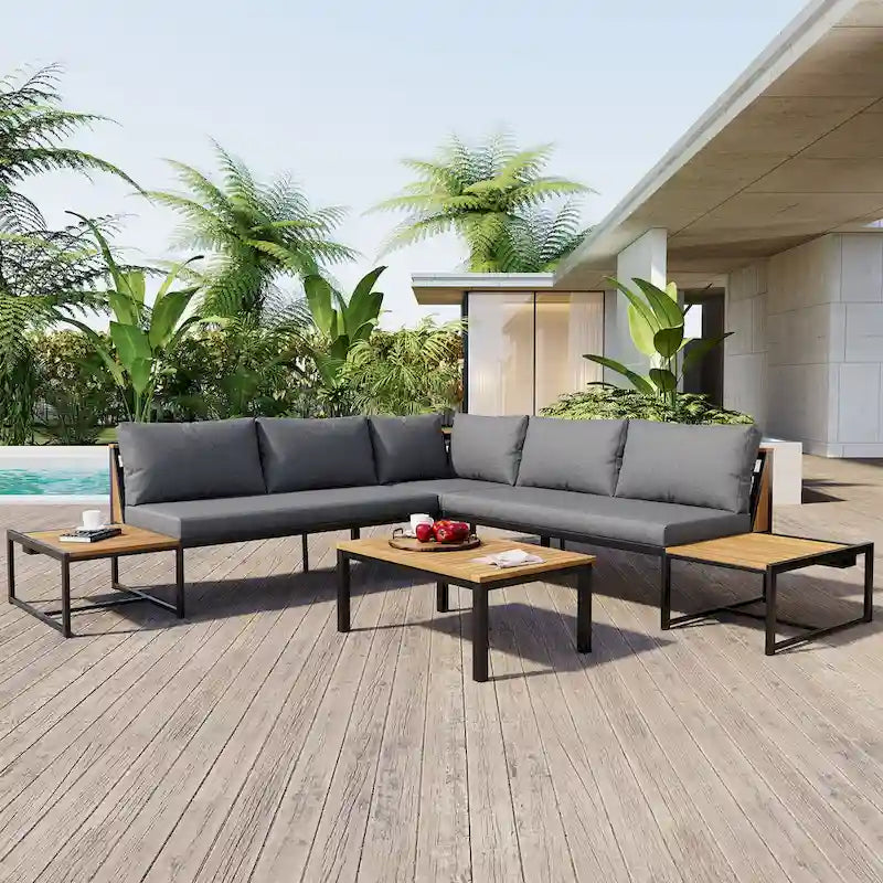 4-Piece Outdoor Sofa Set with Waterproof Cushions and Durable Iron-Wood Design