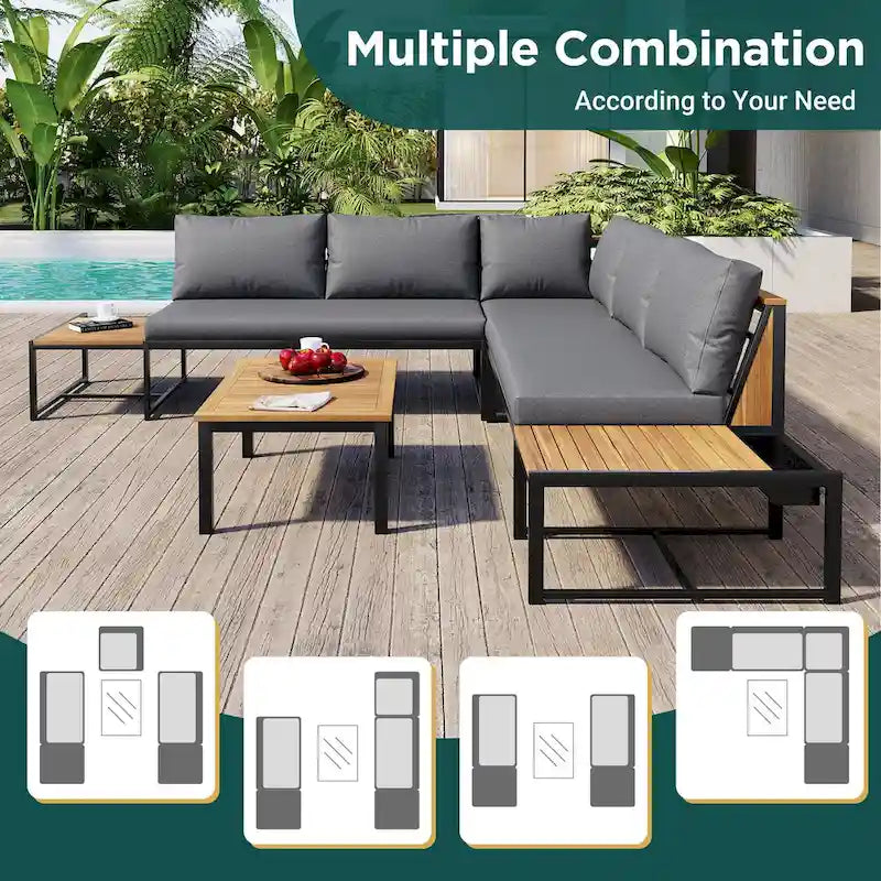 4-Piece Outdoor Sofa Set with Waterproof Cushions and Durable Iron-Wood Design