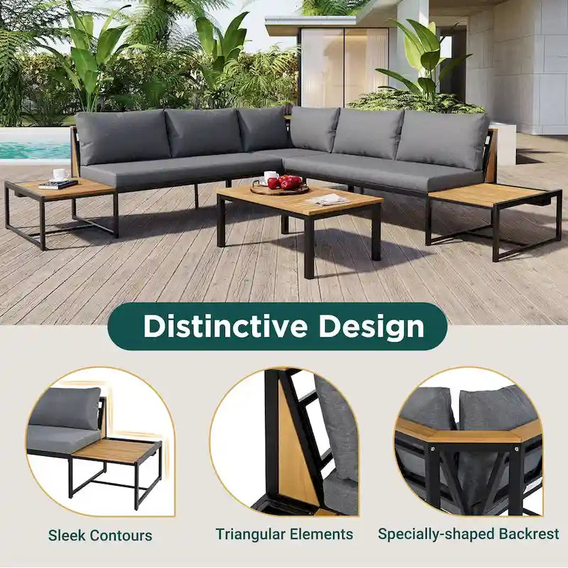 4-Piece Outdoor Sofa Set with Waterproof Cushions and Durable Iron-Wood Design