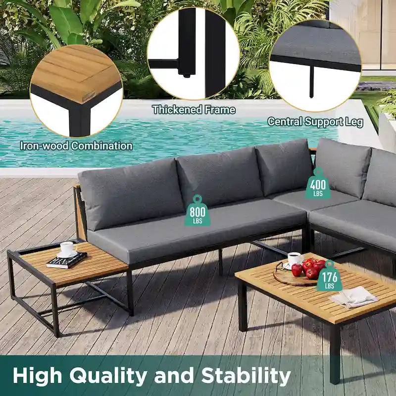 4-Piece Outdoor Sofa Set with Waterproof Cushions and Durable Iron-Wood Design