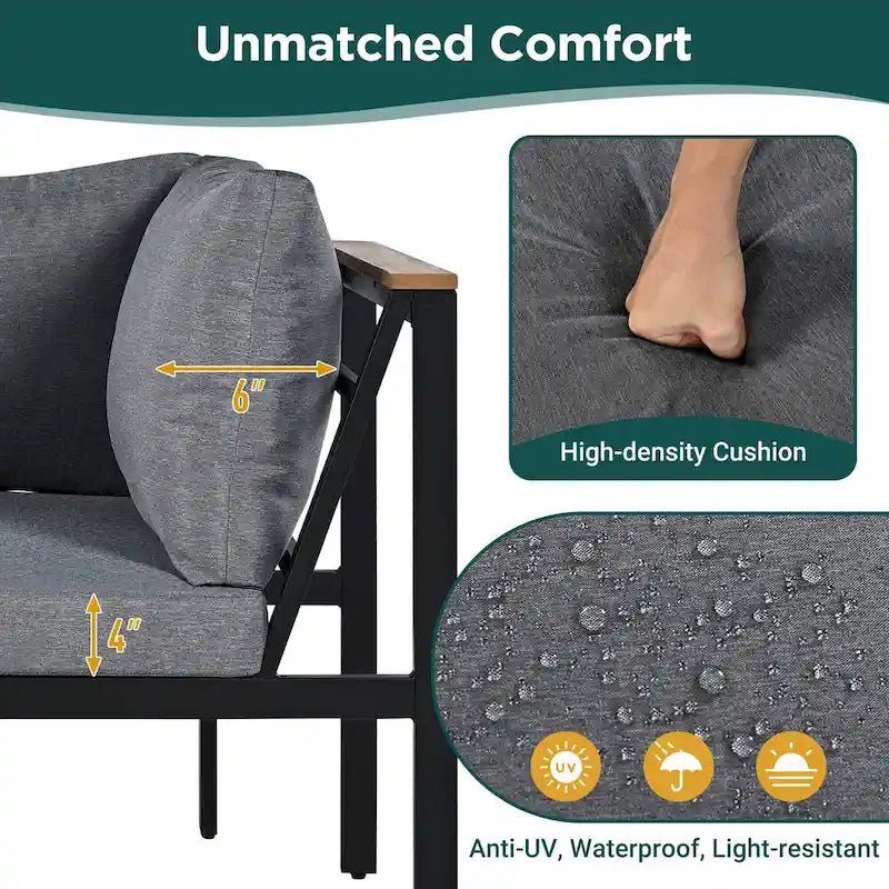 4-Piece Outdoor Sofa Set with Waterproof Cushions and Durable Iron-Wood Design