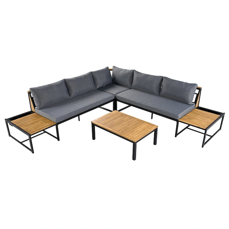 4-Piece Outdoor Sofa Set with Waterproof Cushions and Durable Iron-Wood Design