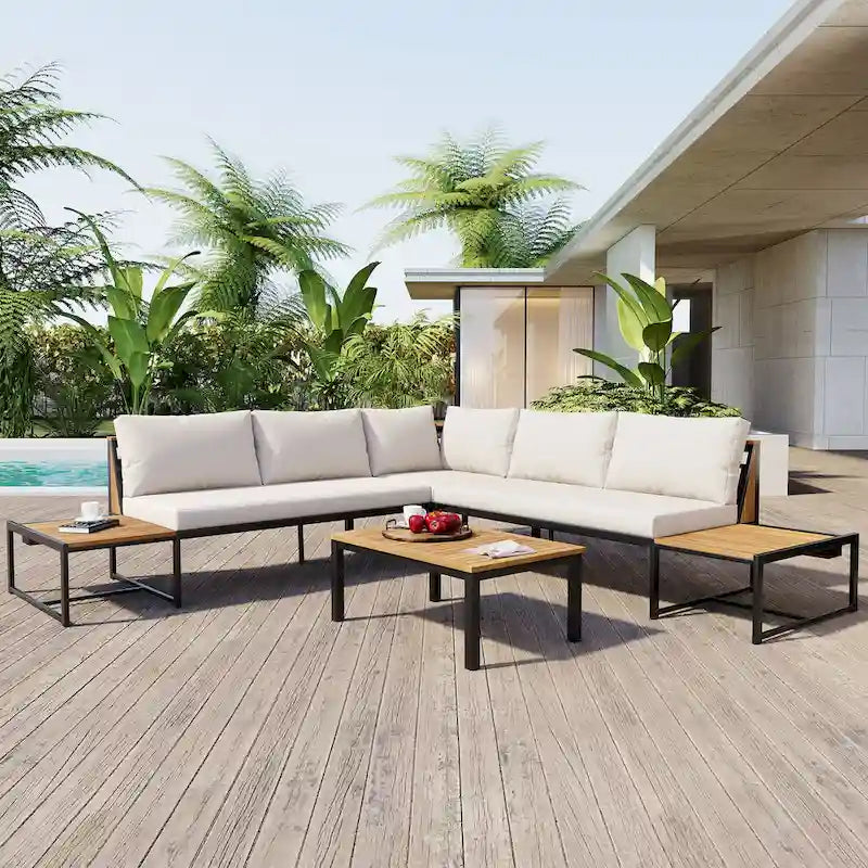 4-Piece Outdoor Sofa Set with Waterproof Cushions and Durable Iron-Wood Design
