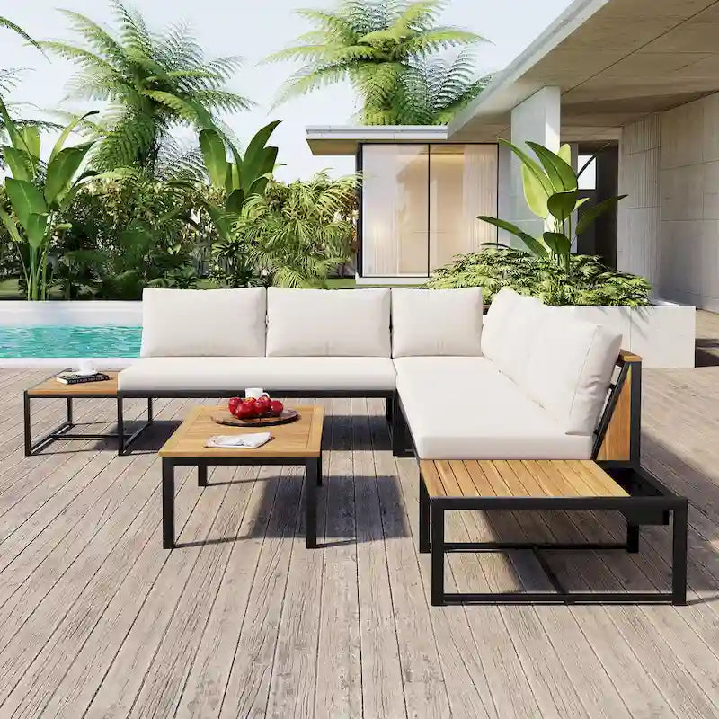 4-Piece Outdoor Sofa Set with Waterproof Cushions and Durable Iron-Wood Design