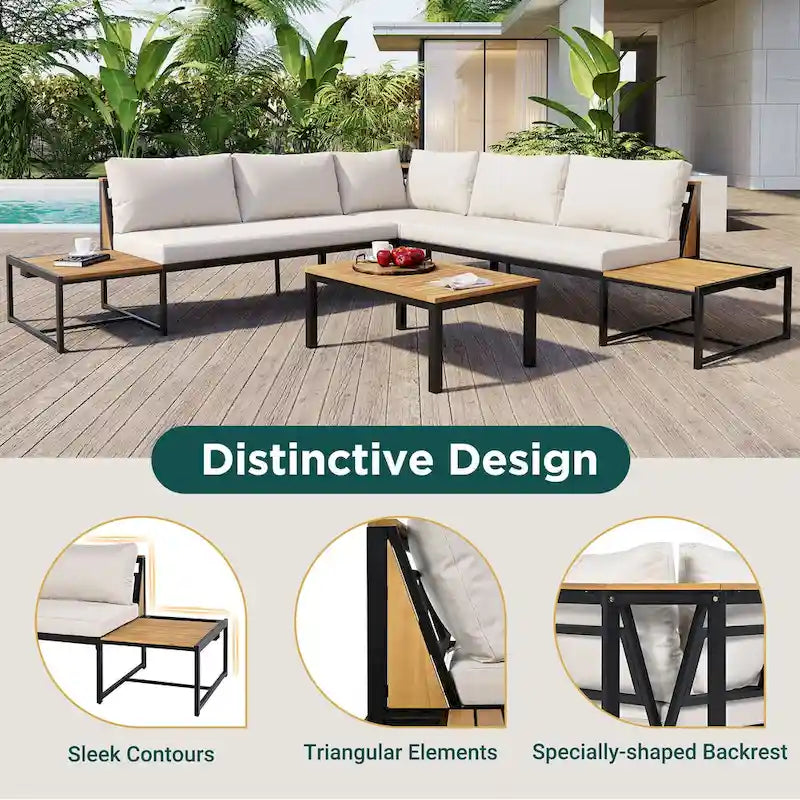 4-Piece Outdoor Sofa Set with Waterproof Cushions and Durable Iron-Wood Design