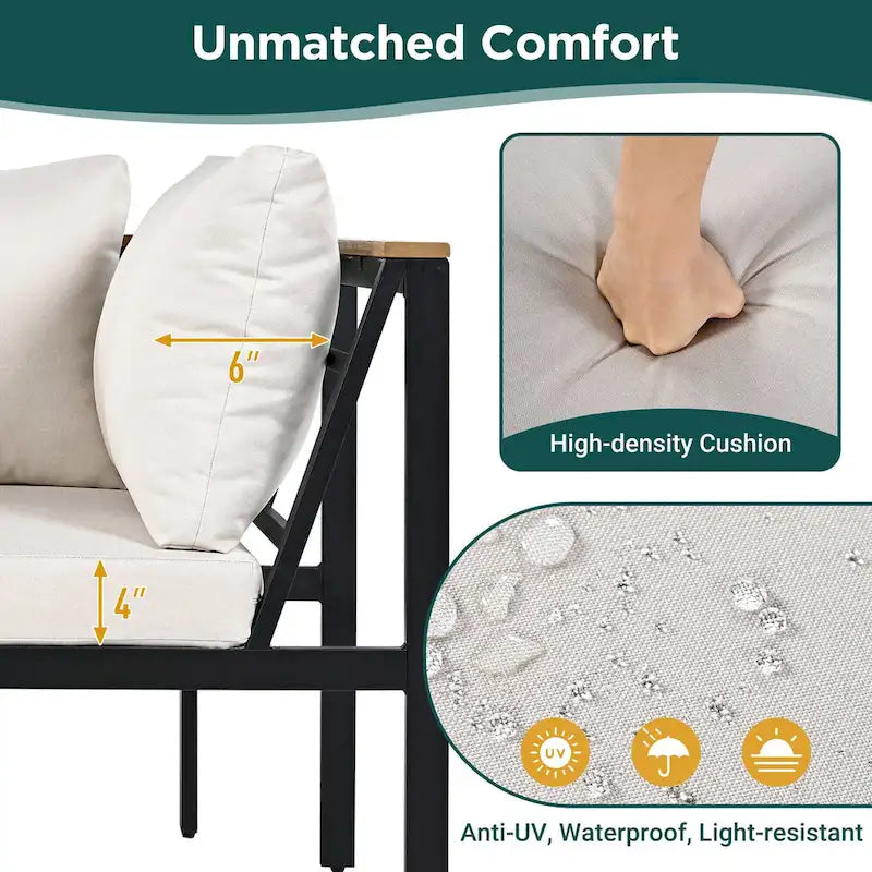 4-Piece Outdoor Sofa Set with Waterproof Cushions and Durable Iron-Wood Design