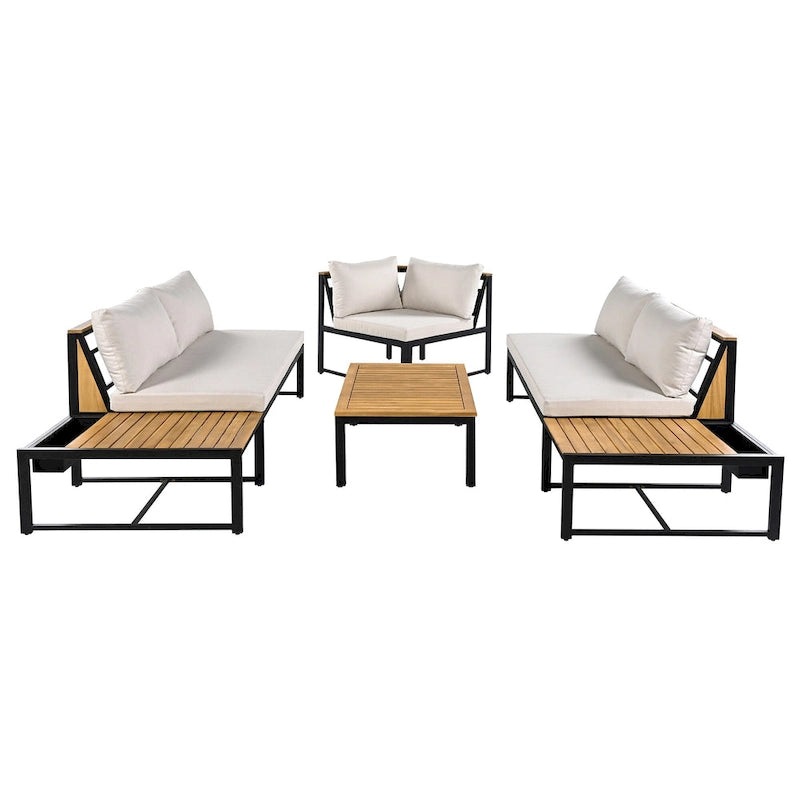4-Piece Outdoor Sofa Set with Waterproof Cushions and Durable Iron-Wood Design