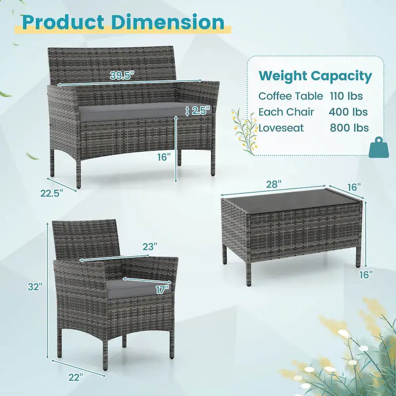 Gymax Set of 8 Furniture Set w/ Washable Cushions & Tempered Glass