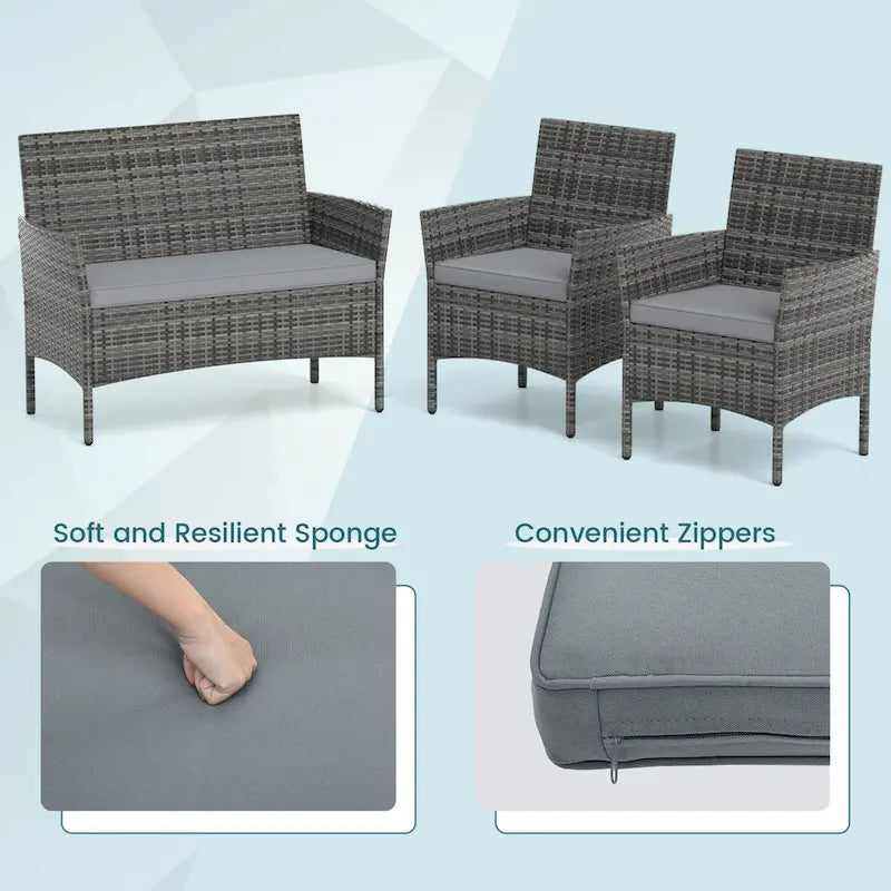 Gymax Set of 8 Furniture Set w/ Washable Cushions & Tempered Glass