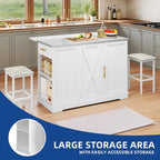 Moasis Rolling Kitchen Island with Trash Can Storage Cabinet and 2 Bar Stools