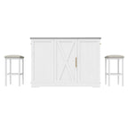 Moasis Rolling Kitchen Island with Trash Can Storage Cabinet and 2 Bar Stools