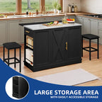 Moasis Rolling Kitchen Island with Trash Can Storage Cabinet and 2 Bar Stools