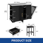Moasis Rolling Kitchen Island with Trash Can Storage Cabinet and 2 Bar Stools