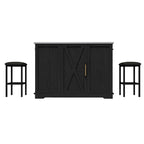 Moasis Rolling Kitchen Island with Trash Can Storage Cabinet and 2 Bar Stools