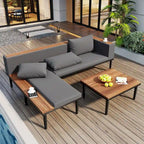 Luxury Patio Furniture Set with Removable Cushions and Coffee Table, L-Shaped Acacia Wood Sofa with Side Table