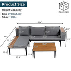 Luxury Patio Furniture Set with Removable Cushions and Coffee Table, L-Shaped Acacia Wood Sofa with Side Table