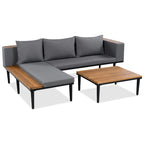Luxury Patio Furniture Set with Removable Cushions and Coffee Table, L-Shaped Acacia Wood Sofa with Side Table