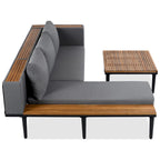 Luxury Patio Furniture Set with Removable Cushions and Coffee Table, L-Shaped Acacia Wood Sofa with Side Table