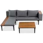 Luxury Patio Furniture Set with Removable Cushions and Coffee Table, L-Shaped Acacia Wood Sofa with Side Table