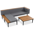 Luxury Patio Furniture Set with Removable Cushions and Coffee Table, L-Shaped Acacia Wood Sofa with Side Table