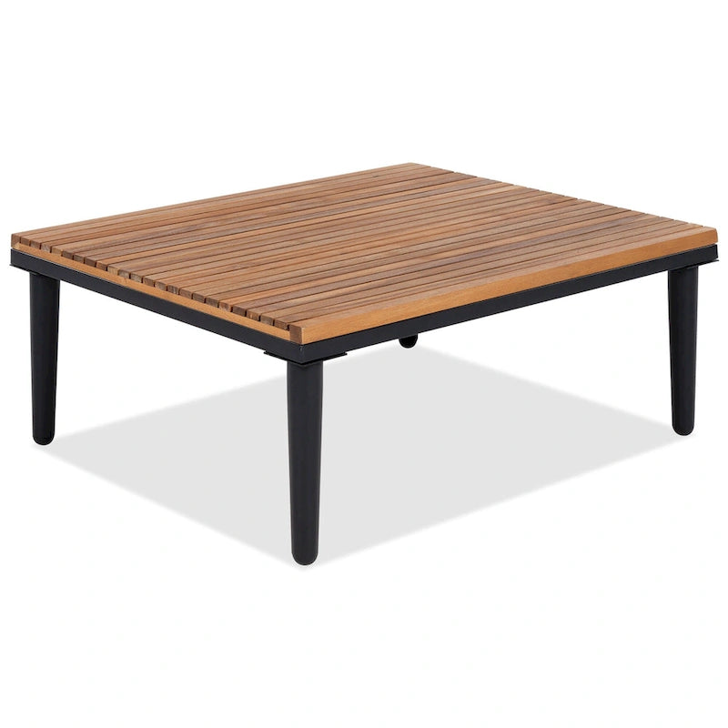 Luxury Patio Furniture Set with Removable Cushions and Coffee Table, L-Shaped Acacia Wood Sofa with Side Table