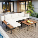 Luxury Patio Furniture Set with Removable Cushions and Coffee Table, L-Shaped Acacia Wood Sofa with Side Table