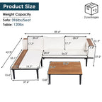 Luxury Patio Furniture Set with Removable Cushions and Coffee Table, L-Shaped Acacia Wood Sofa with Side Table
