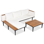 Luxury Patio Furniture Set with Removable Cushions and Coffee Table, L-Shaped Acacia Wood Sofa with Side Table