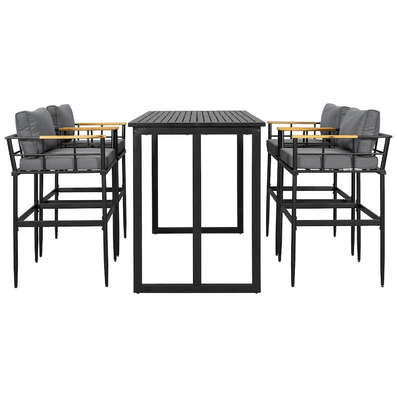 Outdoor Dining Set with Acacia Wood Armrest Suitable For Patio, Balcony Or Backyard