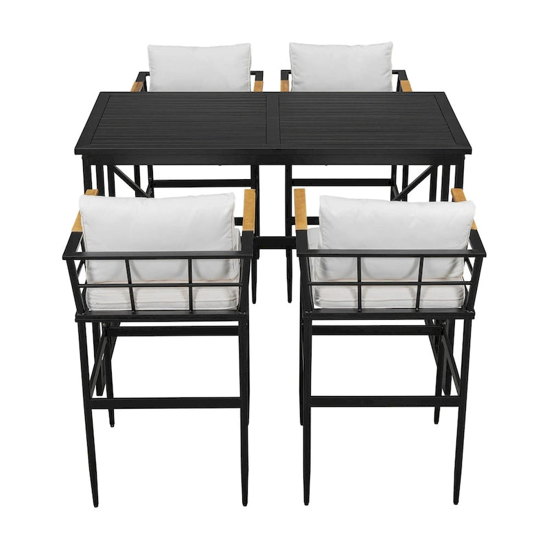 Outdoor Dining Set with Acacia Wood Armrest Suitable For Patio, Balcony Or Backyard