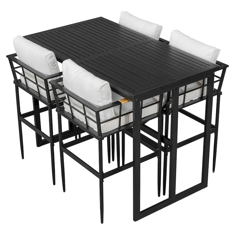 Outdoor Dining Set with Acacia Wood Armrest Suitable For Patio, Balcony Or Backyard