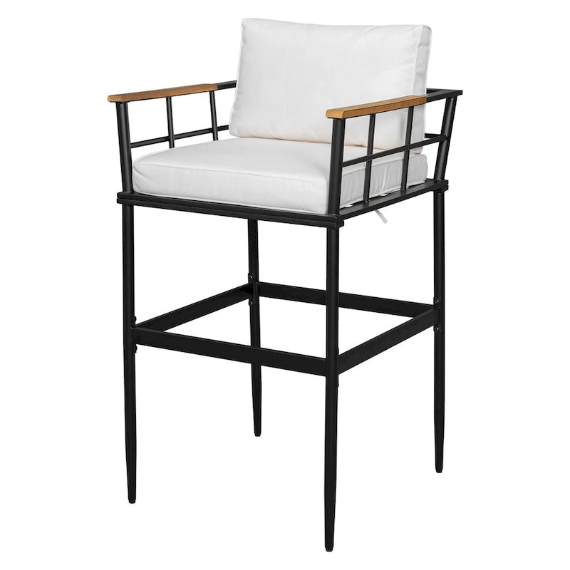 Outdoor Dining Set with Acacia Wood Armrest Suitable For Patio, Balcony Or Backyard