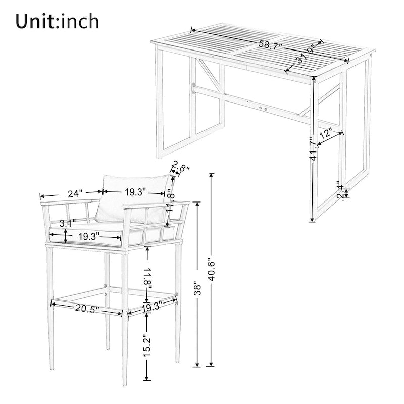 Outdoor Dining Set with Acacia Wood Armrest Suitable For Patio, Balcony Or Backyard