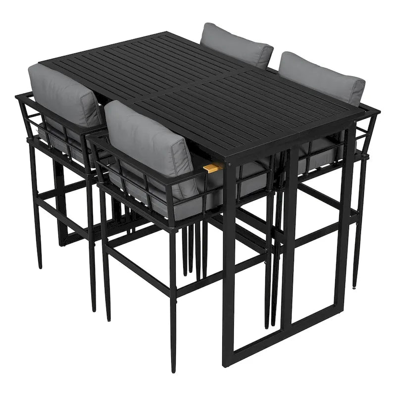 Outdoor Dining Set with Acacia Wood Armrest Suitable For Patio, Balcony Or Backyard