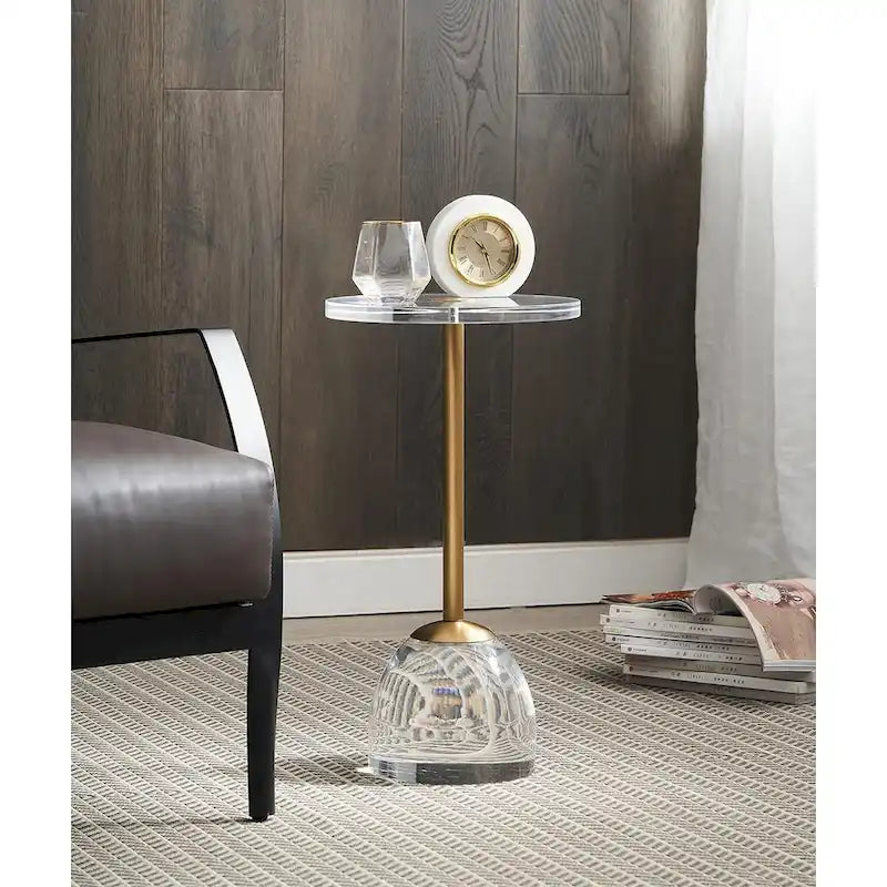 Acrylic Top Brass Base Solid Side Table (Set of 2)