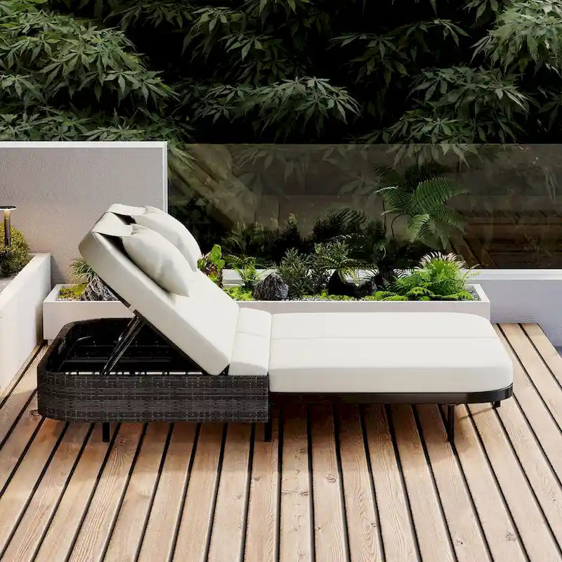 All-Weather Rattan Daybed, 5-Adjustable Backrest, Removable Cushions