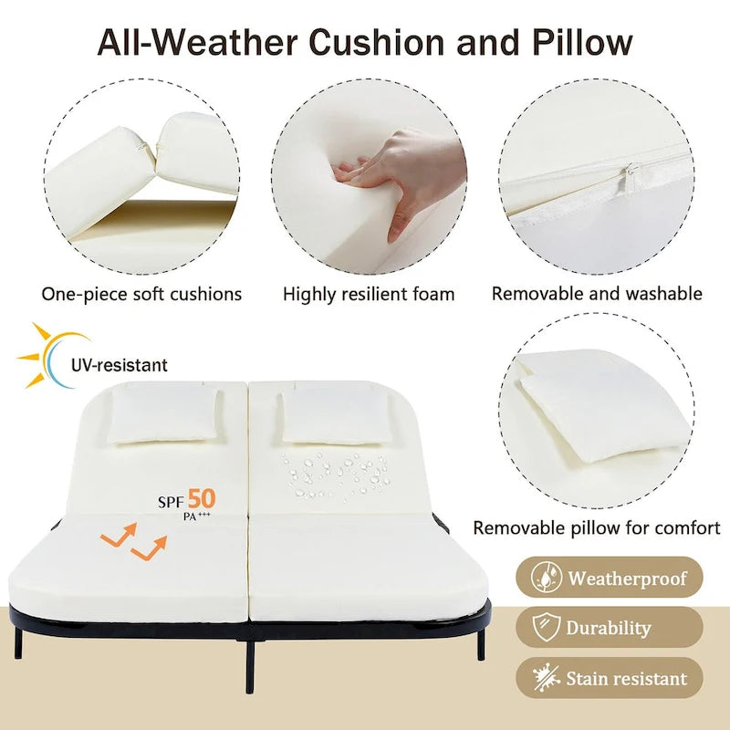 All-Weather Rattan Daybed, 5-Adjustable Backrest, Removable Cushions