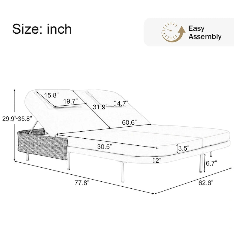 All-Weather Rattan Daybed, 5-Adjustable Backrest, Removable Cushions
