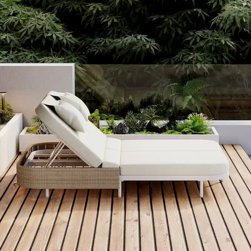 All-Weather Rattan Daybed, 5-Adjustable Backrest, Removable Cushions