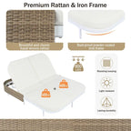 All-Weather Rattan Daybed, 5-Adjustable Backrest, Removable Cushions