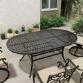 72 Outdoor Dining Table Cast Aluminum Classic Lattice Elliptical Shape Patio Table with Umbrella Hole